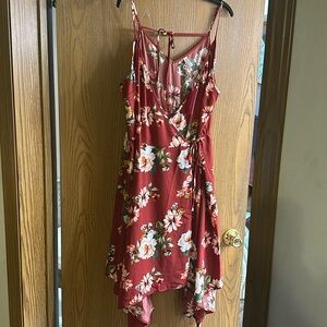 XHILARATION Burgundy Red Wine White Floral Print Sleeveless Wrap Dress